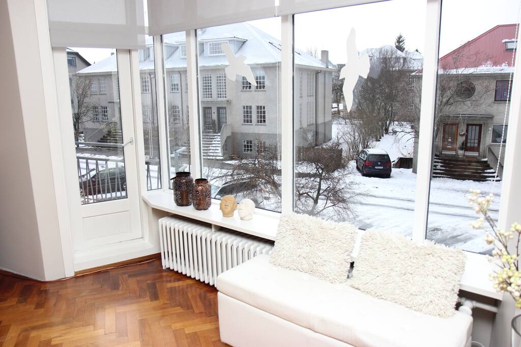 Nice view from living room onto a quiet street.