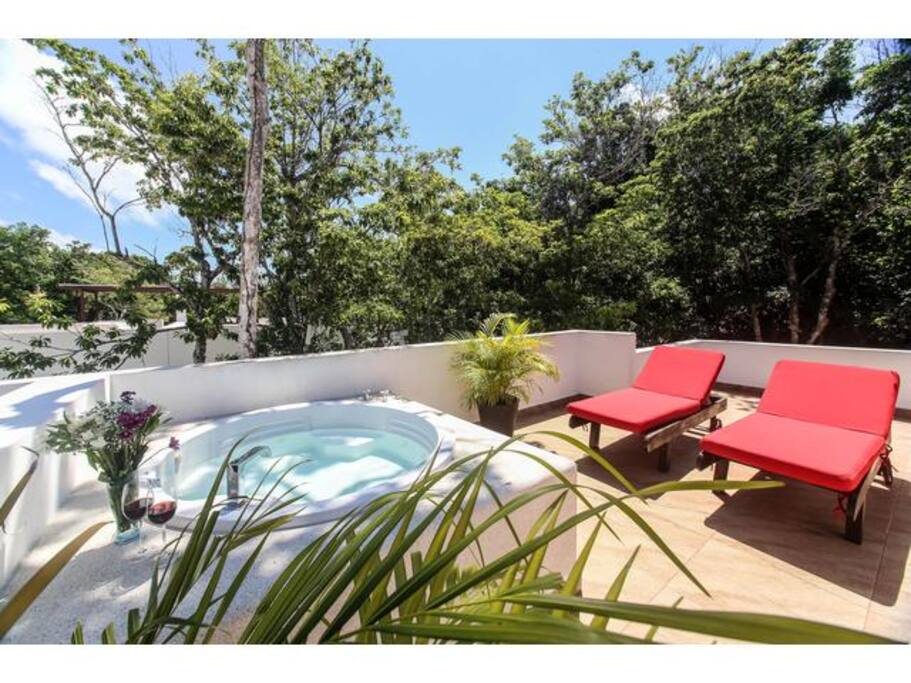 Private rooftop with hot tub