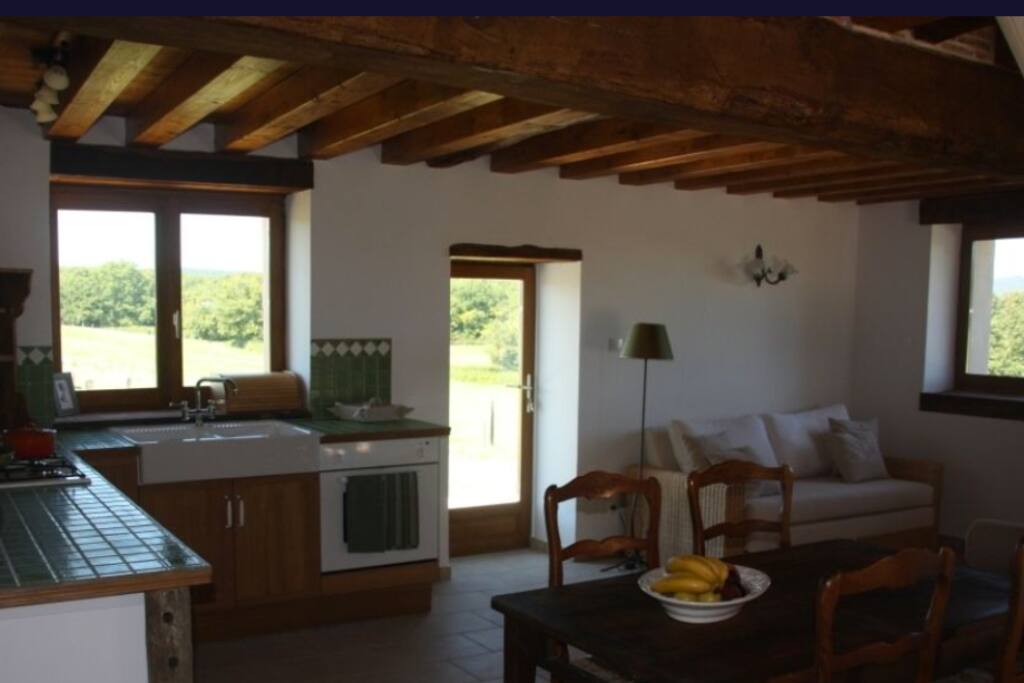 kitchen and living area