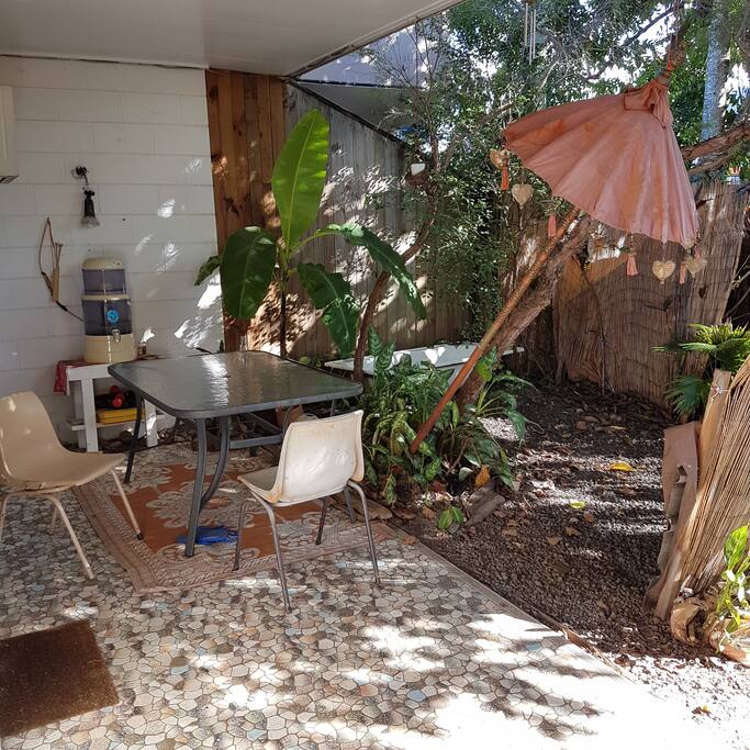 Outdoor dining. There is a light, and incense to deter the mozzies.