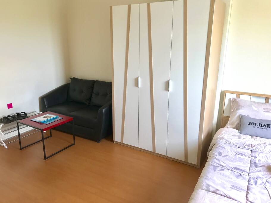 Sofa and small table, Can eat or Work with this table.