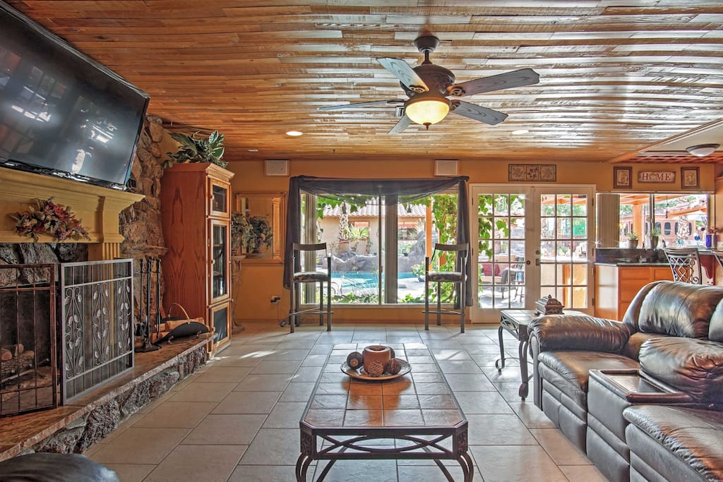 Watch your favorite TV shows while staying warm by the fire.