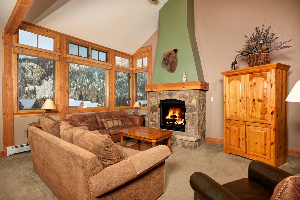 Warm up in front of the fireplace.