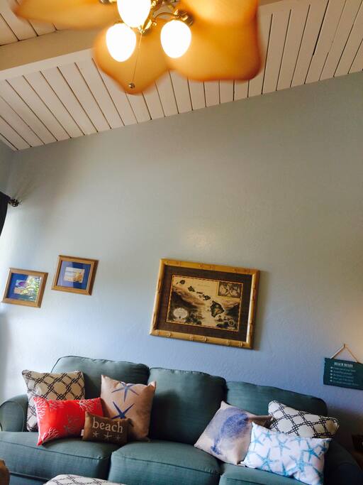Lofted ceilings with fans.