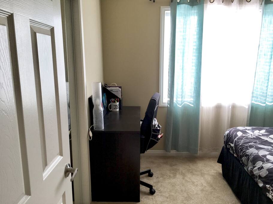 Desk available to use with outlets.