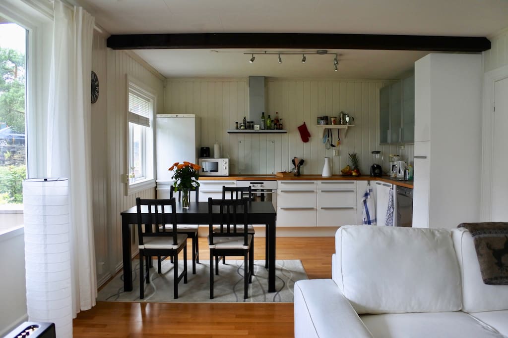 The kitchen and the dining area