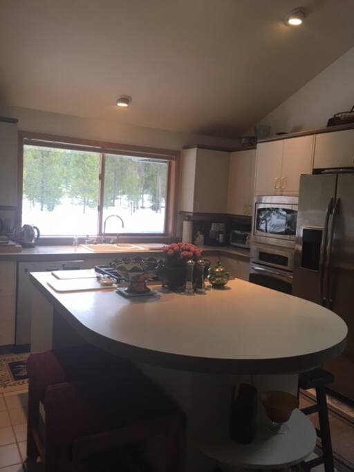 Island counter in kitchen