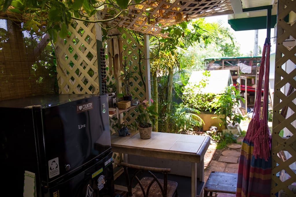 Fridge and outdoor table