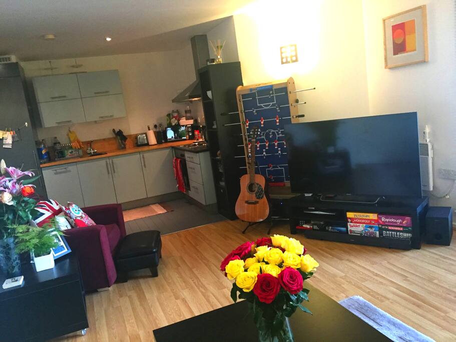 Apart from the kitchen... there's the nice big TV, table football, board games, cosy armchair with footstool