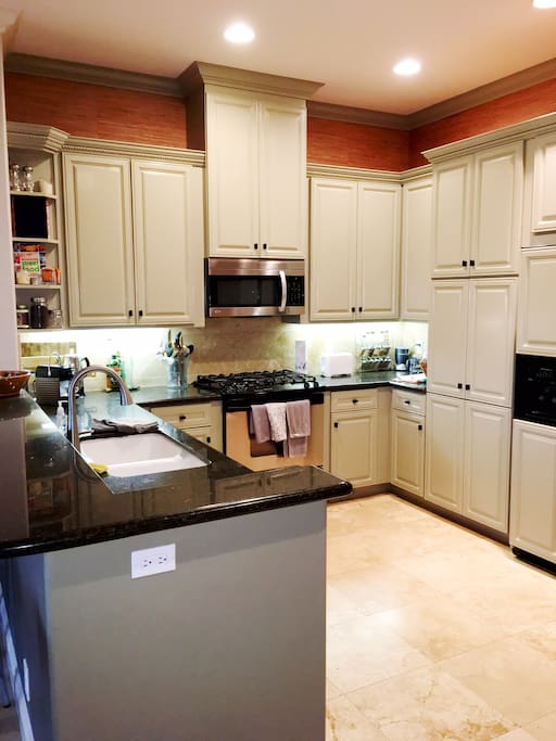 The beautiful kitchen has all new appliances. Feel free to use whatever you need to cook up fabulous meals!