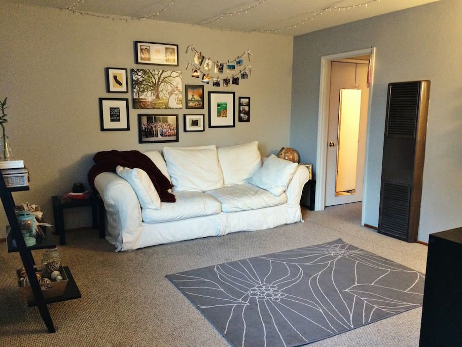 A comfortable living room with a couch you can sink into.