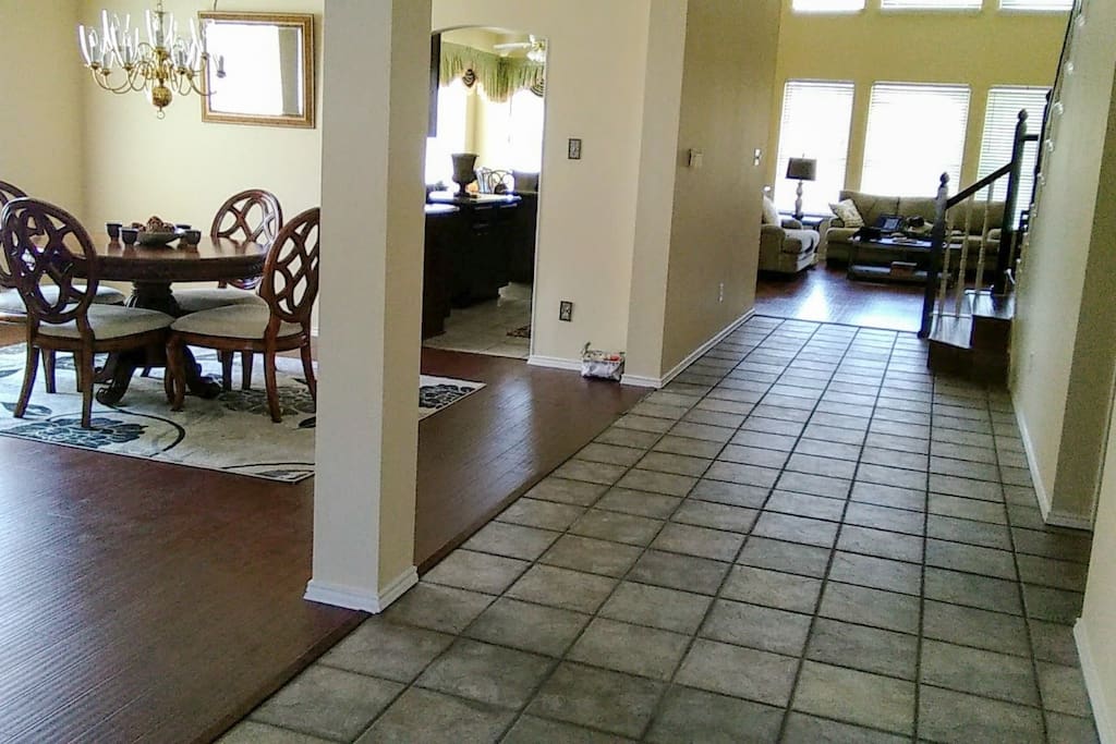 Dining room kitchen and den