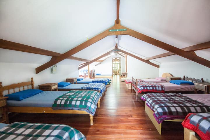 Salao Dormitory on the first floor, with a bathroom and shower. Sleeps 8 people