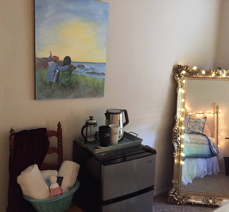 Personal refrigerator and beverage center in your own room.
