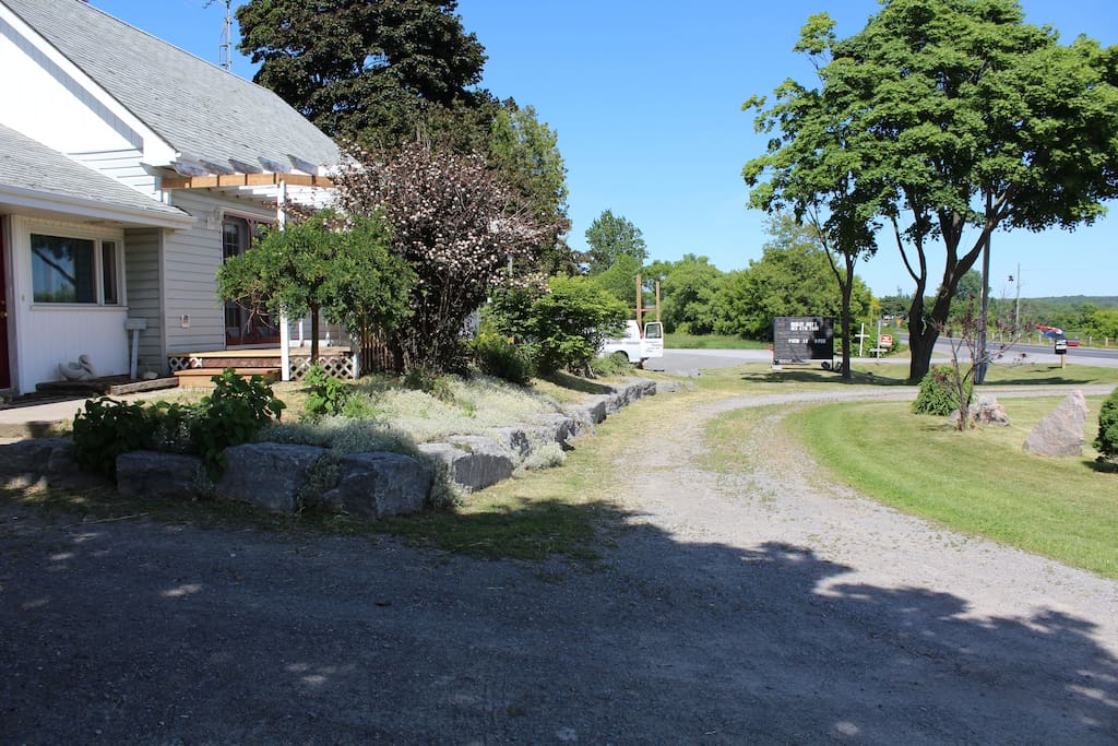 Spacious semi circle driveway. Can hold around 5 vehicles.