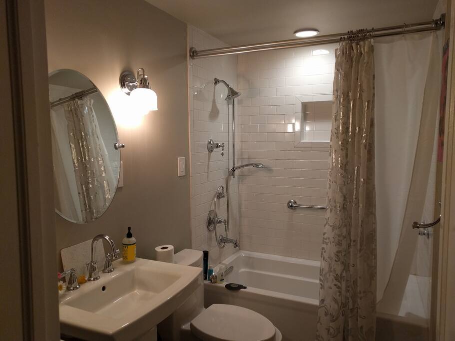 Newly renovated private bathroom with extra deep soaking tub