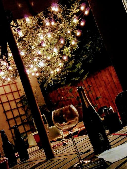 Enjoy a glass of wine at night in the backyard!
