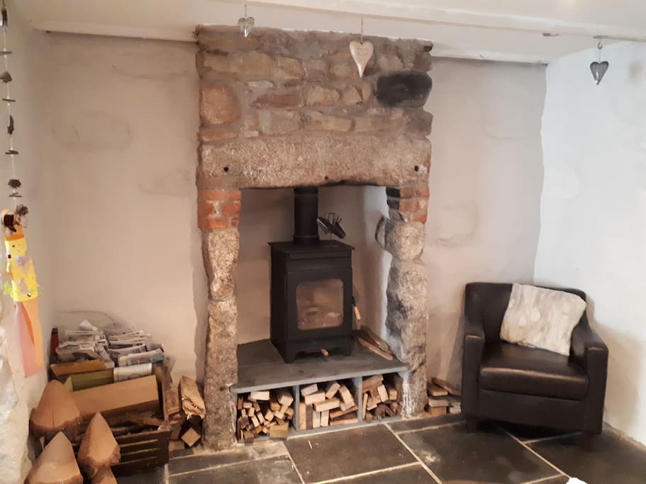 Wood burner that creates a homely, cosy feel.