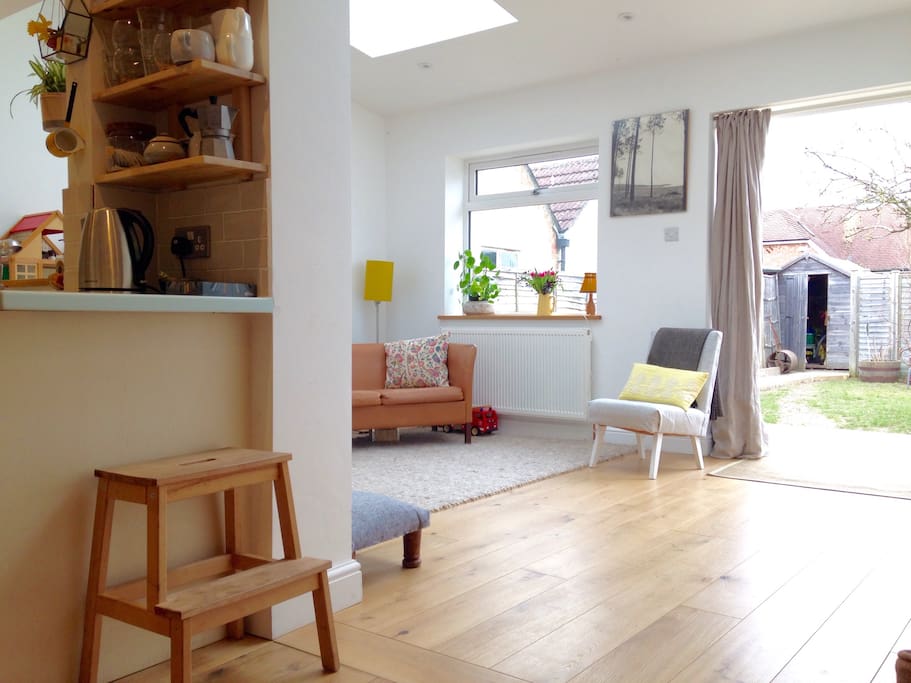 Newly extended living area - open plan from the kitchen with utility area