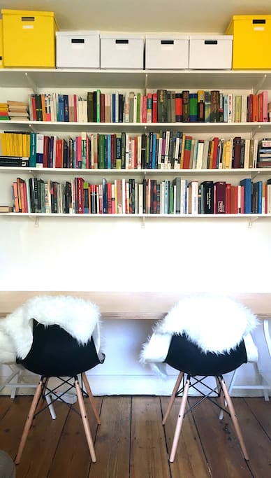 Designer furniture meets DIY carpentry meets lots of books for you to borrow if you want!