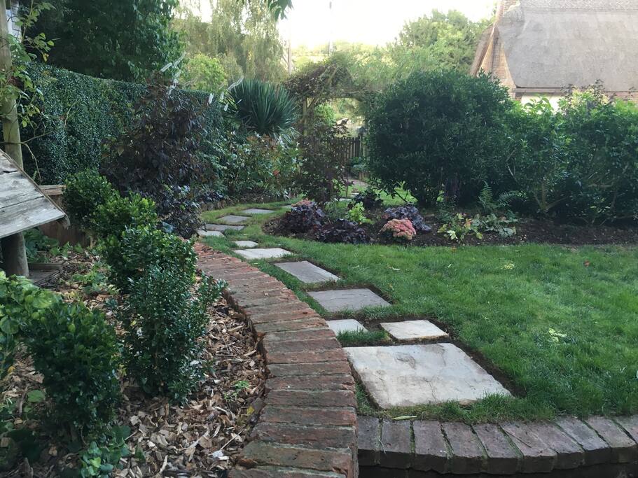 View from patio back towards path