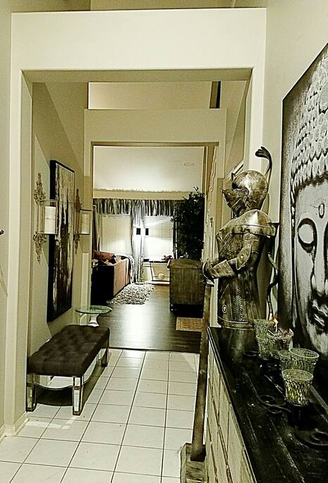 Eclectic entryway of your Super Bowl weekend home