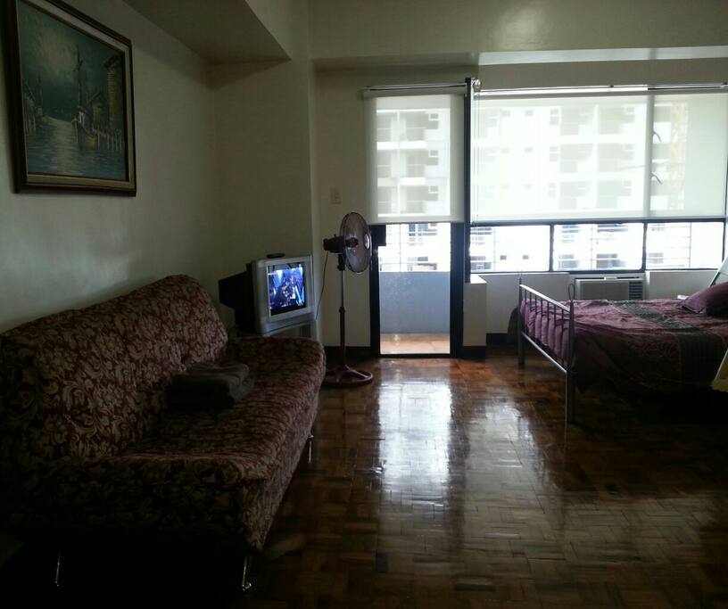 Studio unit is very spacious, has a balcony and faces the morning sun making it cool inside from morning till evening.