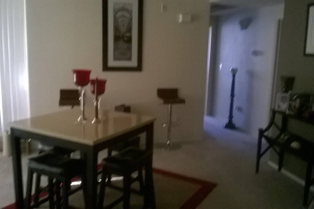 The entrance has been converted to more of a pre - entertainment room.