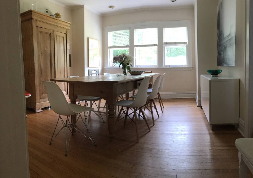 Dining room with large table for eight people