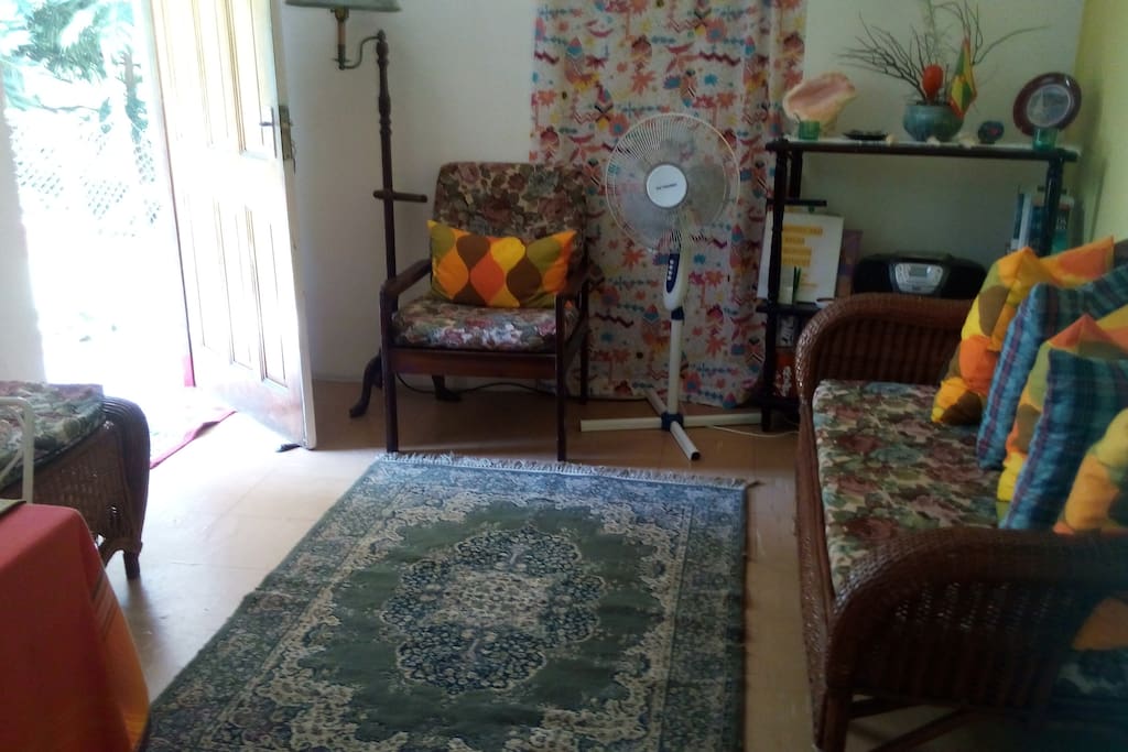 Living room with door open
