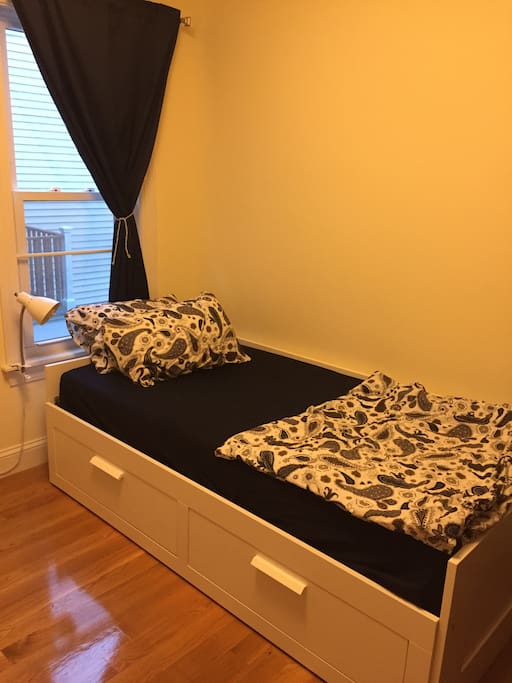 The bed can be used as a twin or pulled out to a king size