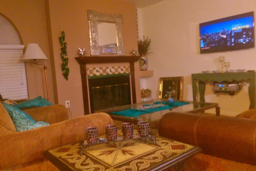 The Living Room has a wood burning fireplace.