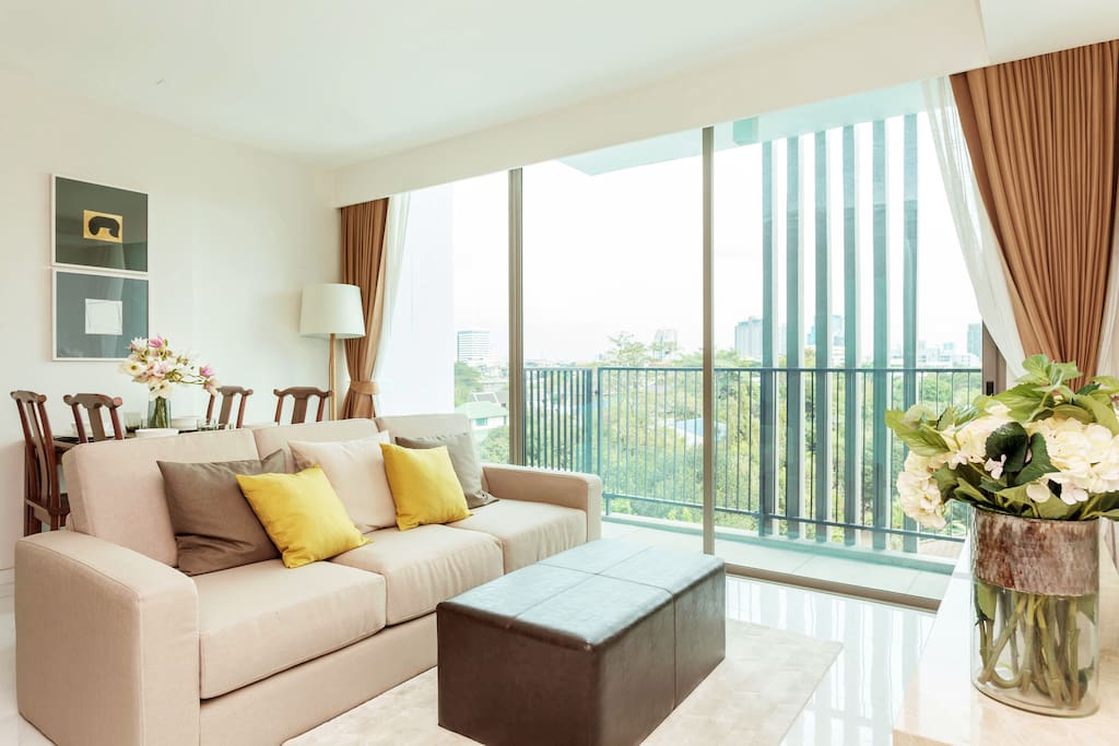 Bright living room with view
