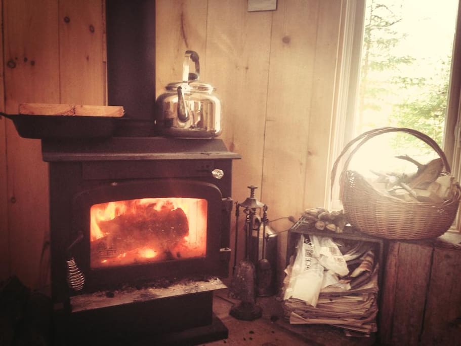 Cooking on the woodstove with a great view