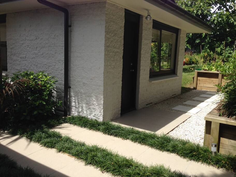 Outdoor area with access to back garden to enjoy
