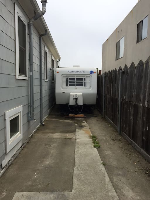 Example of Camper at the house of a guest who was doing a remodel and wanted to stay near his home. We parked the camper in his 10 foot wide driveway.
