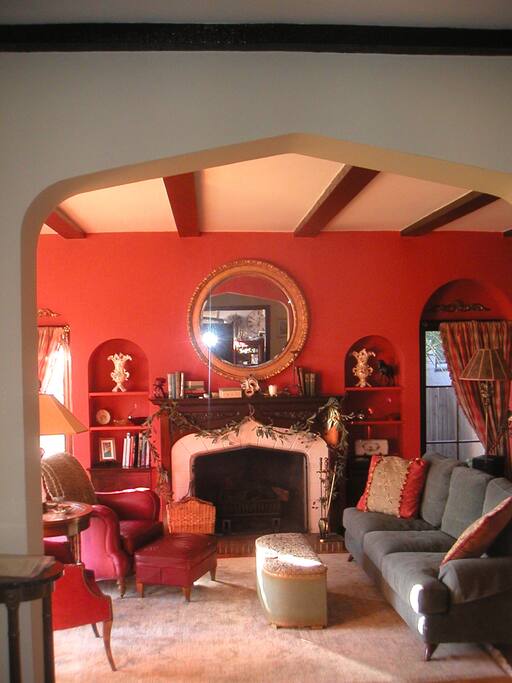 Living room with fireplace and comfy furniture