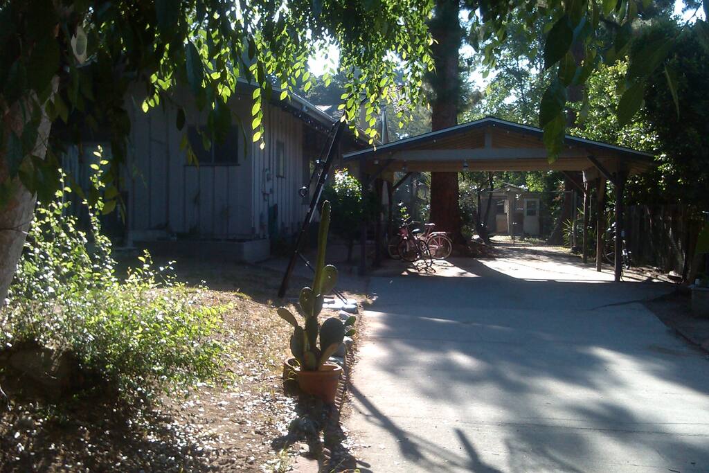 Driveway and carport on property in gated and enclosed yard