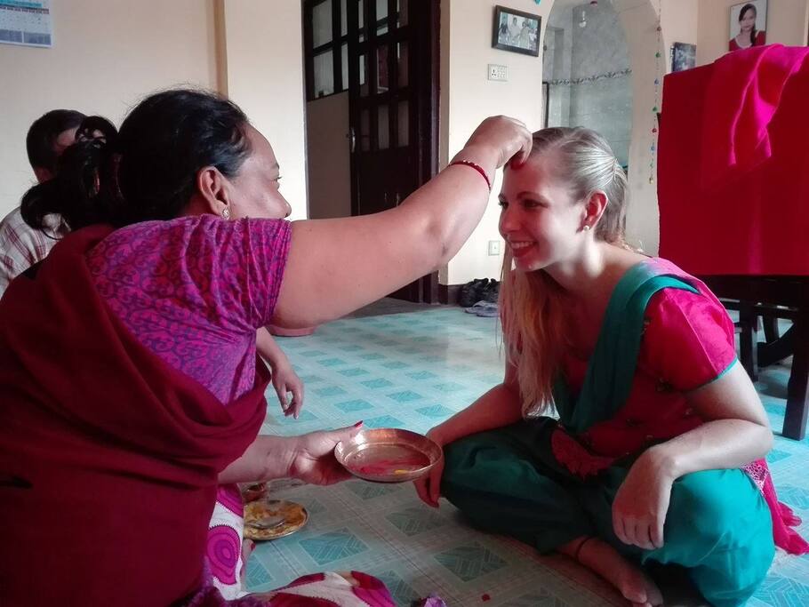 Prayers for safe travels to our guest in Newari style!