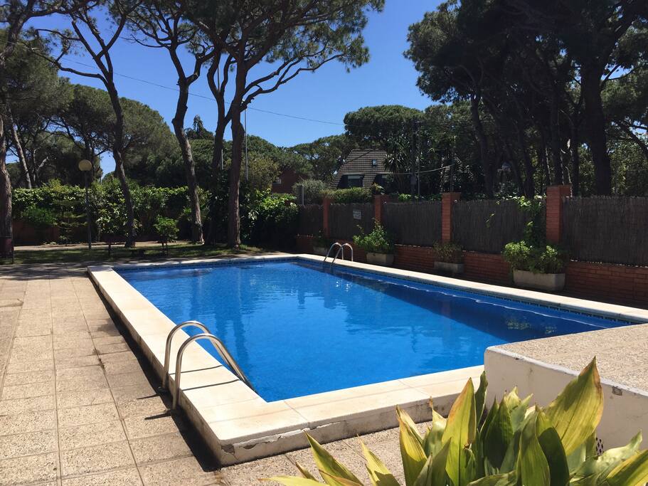 Ampla y soleada piscina comunitaria