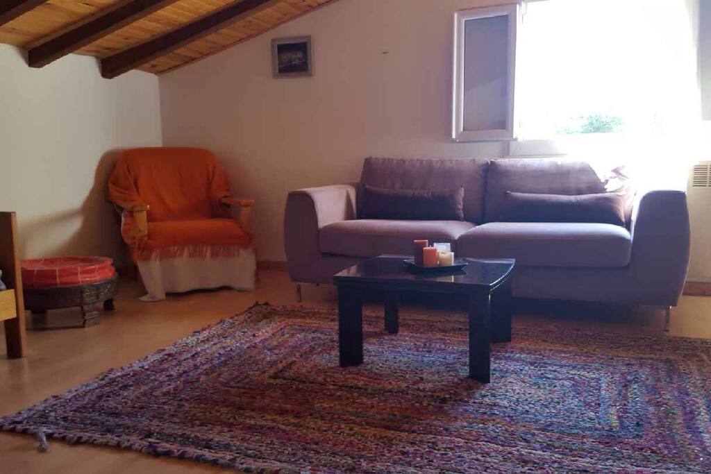 Coin nuit et détente un lit une place et un canapé