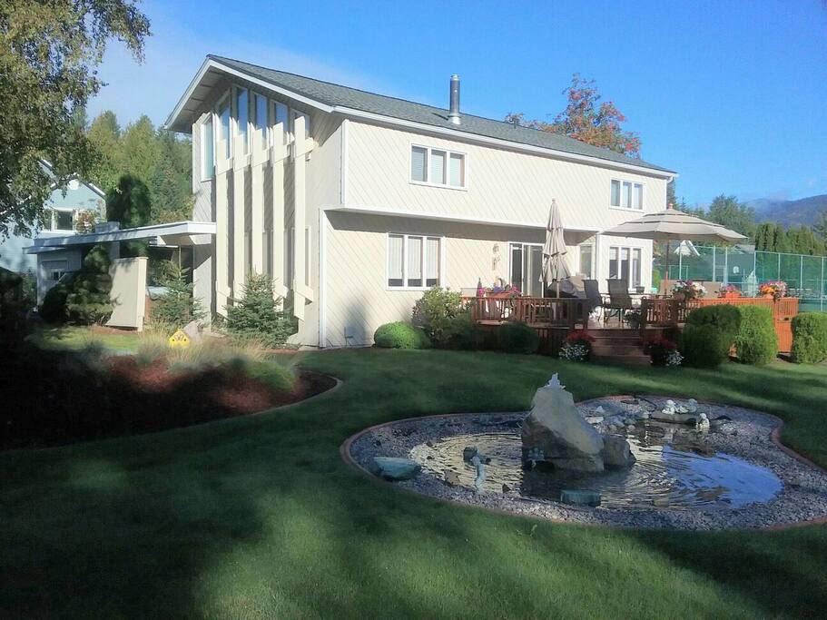 View of the deck and Fountain water feature.
