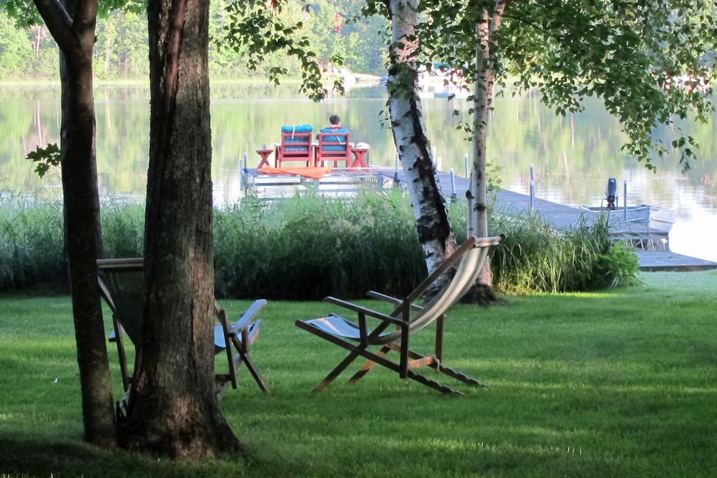 The level lake frontage (spanning 166 ft.) is private and serene
