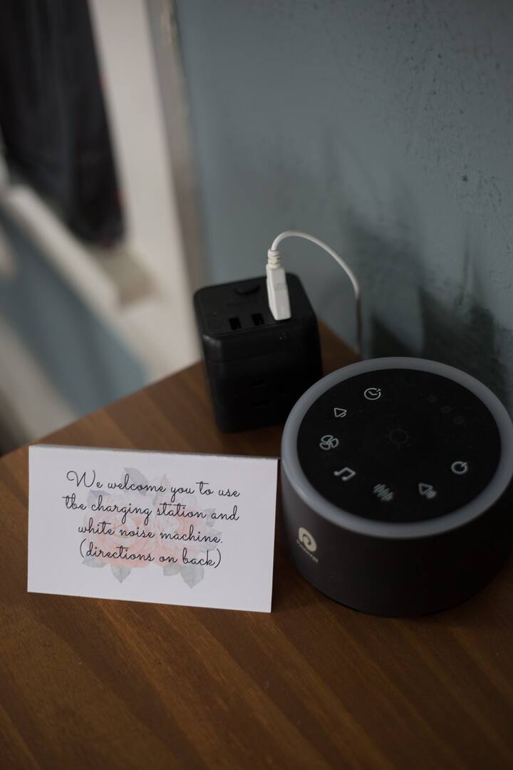 Yep, that's right: white noise machines and charging stations in every room!