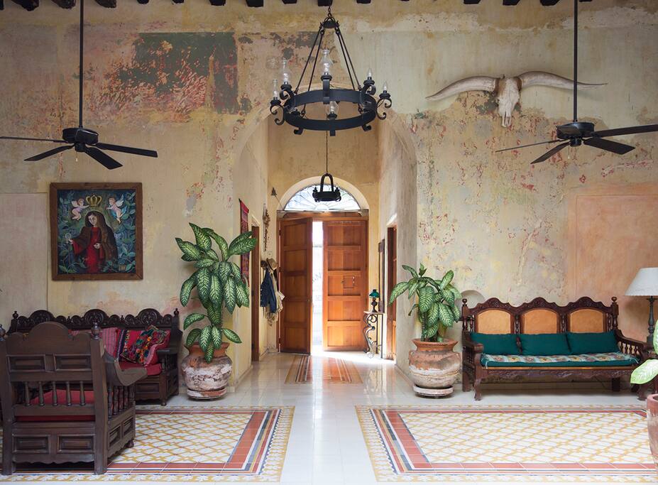 Front door and living areas looking from fountain