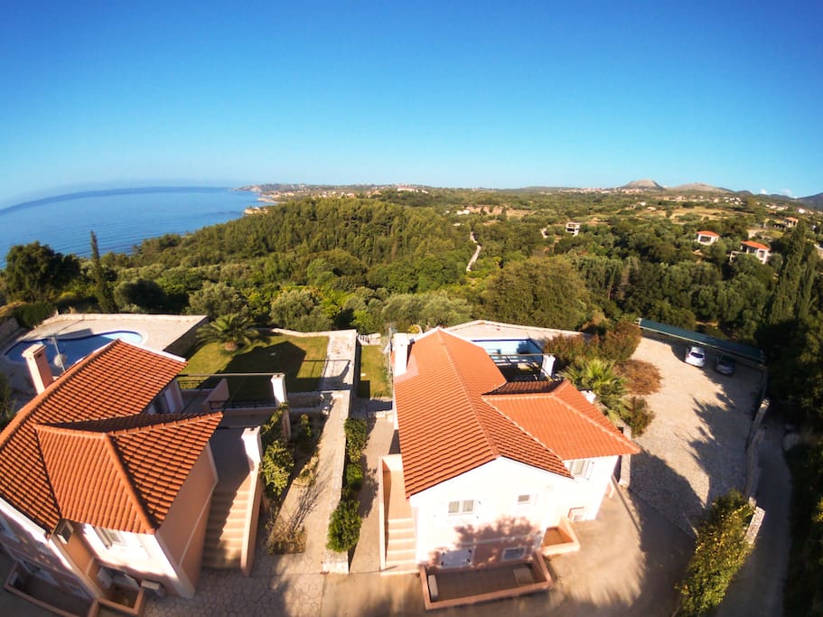 Panoramic view of the villa and the sea