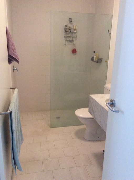 Clean and simple bathroom. Excellent shower.