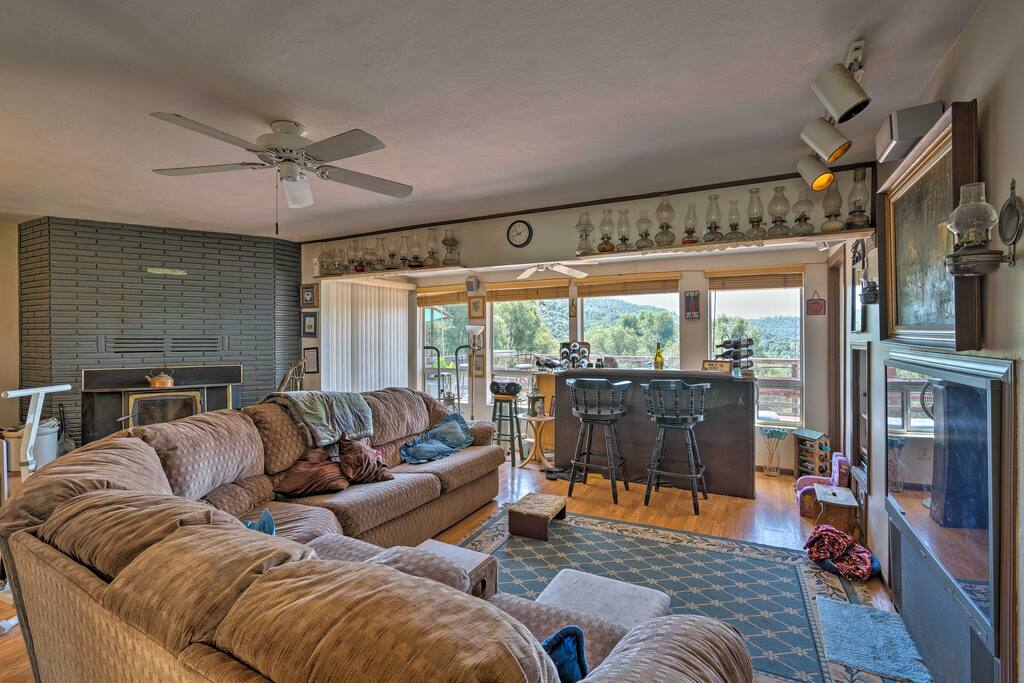 Upstairs family room with fireplace
