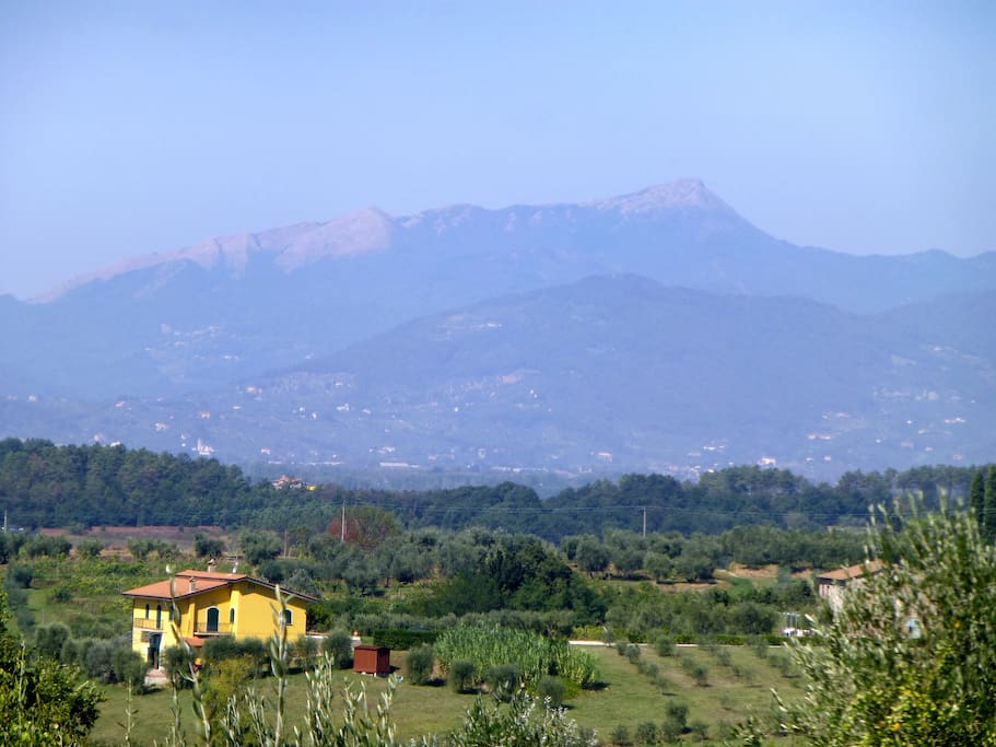 Views of the rolling hillside and the Apuan Alps from the main bedroom