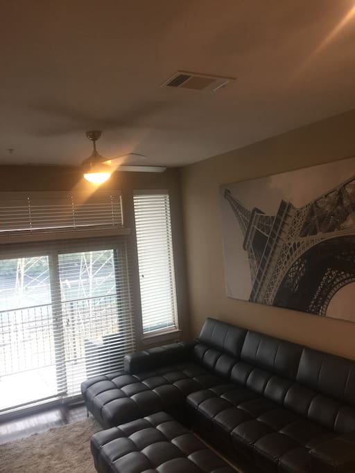 Living Area with balcony facing Downtown Houston
Has 55 inch 4K Ultra TV with Uverse 450 and free wifi.